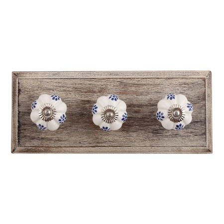 Blue Protea Ceramic Wooden Hooks